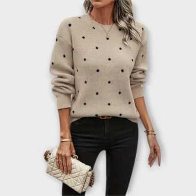 Casual Knitted Sweater with Long Sleeves | Polka Dot Pattern