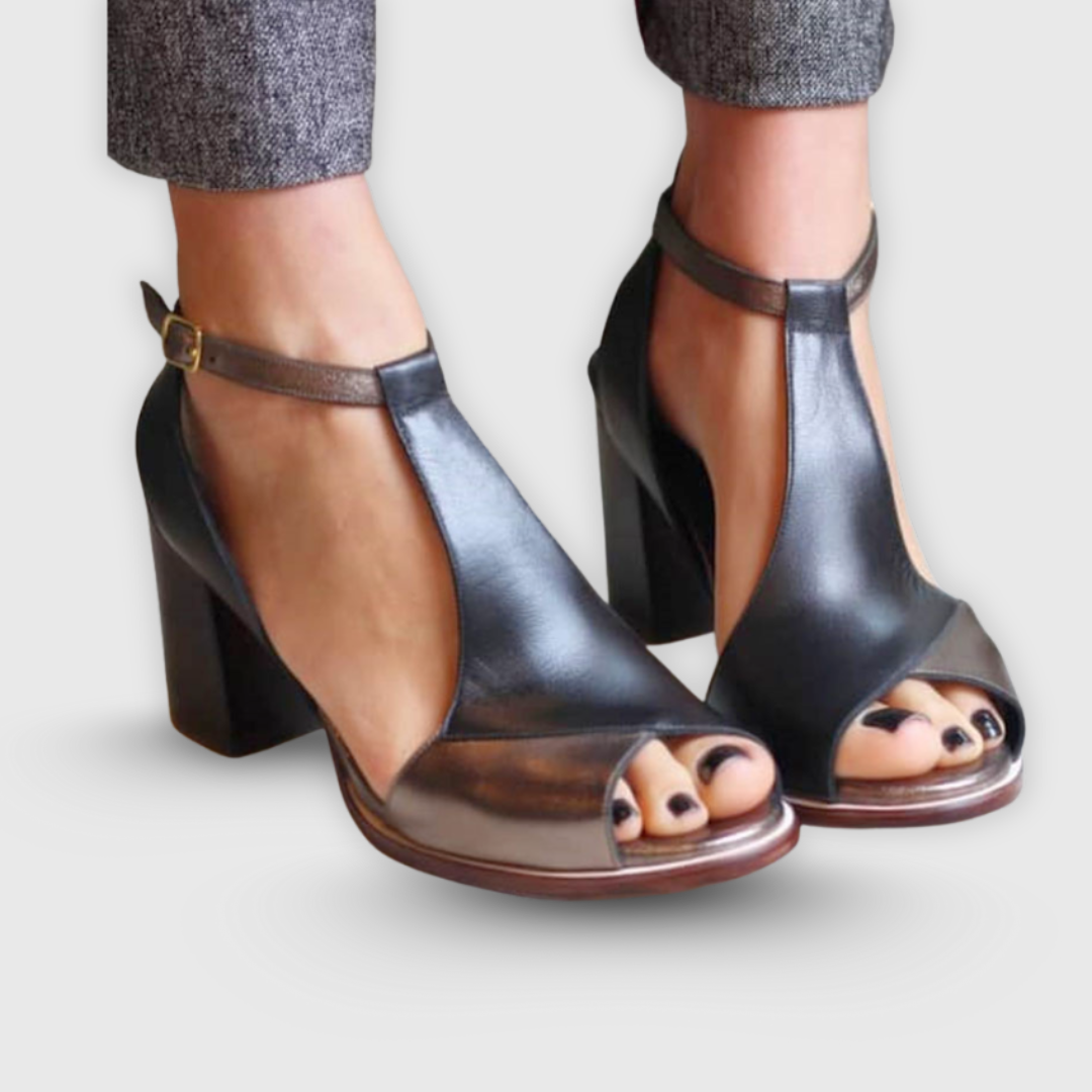 Anais | Block Heel Sandal with Patchwork