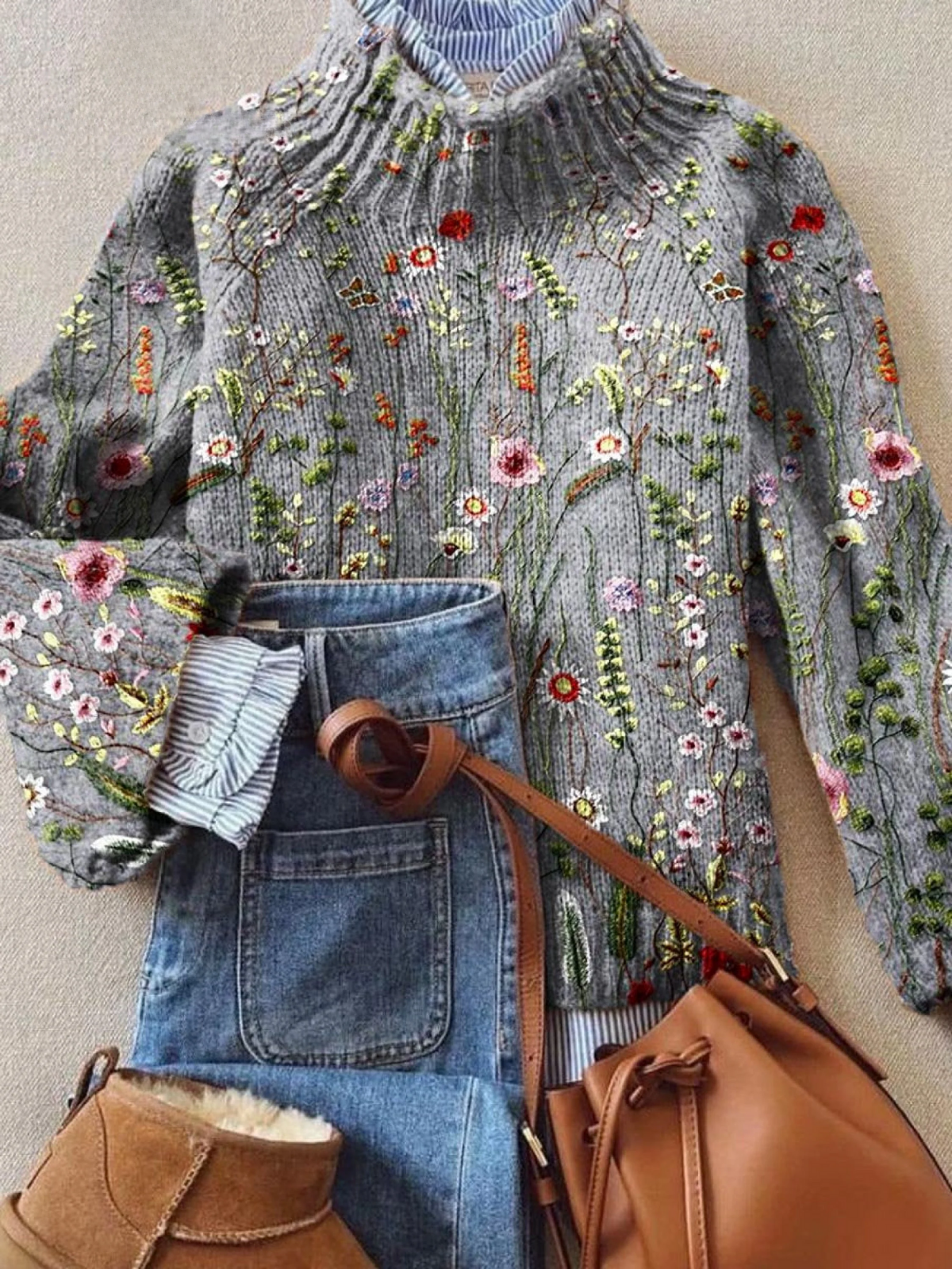 Classic Vintage Floral Knit Sweater