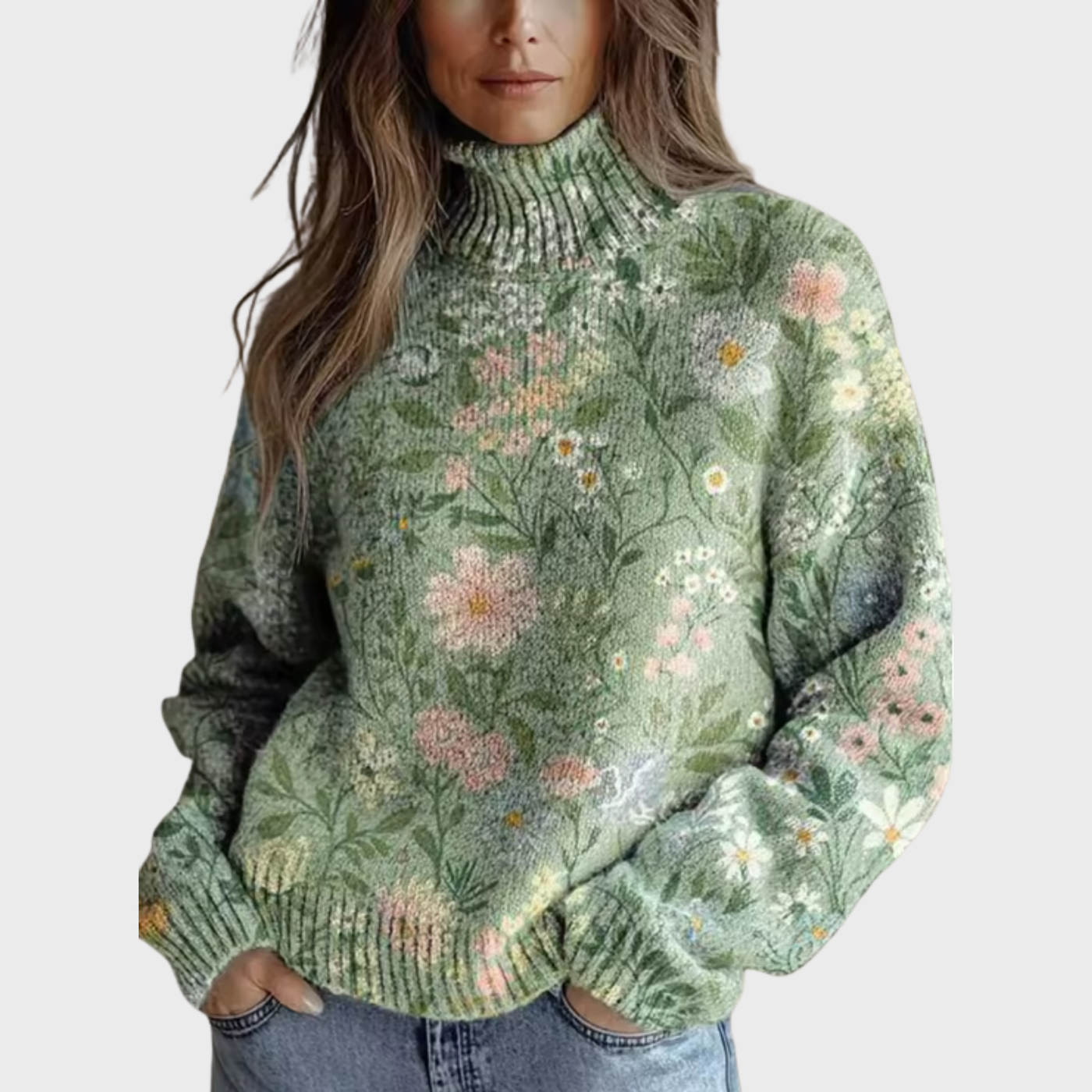 Anna | Cozy Floral Sweater with Turtleneck