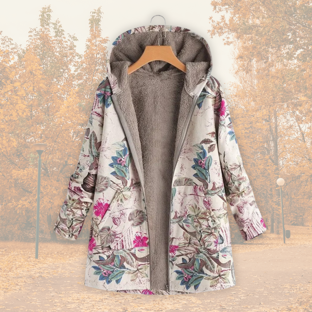 Elowen | Floral Sherpa-Lined Hooded Coat