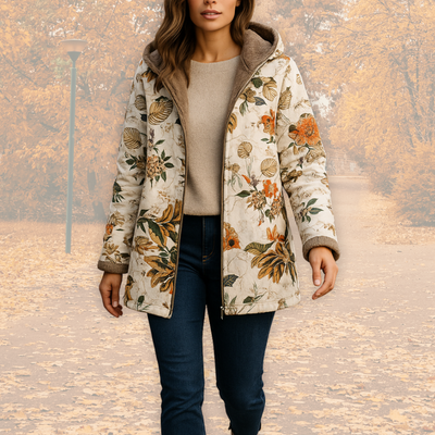 Elowen | Floral Sherpa-Lined Hooded Coat