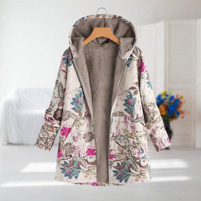 Elowen | Floral Sherpa-Lined Hooded Coat