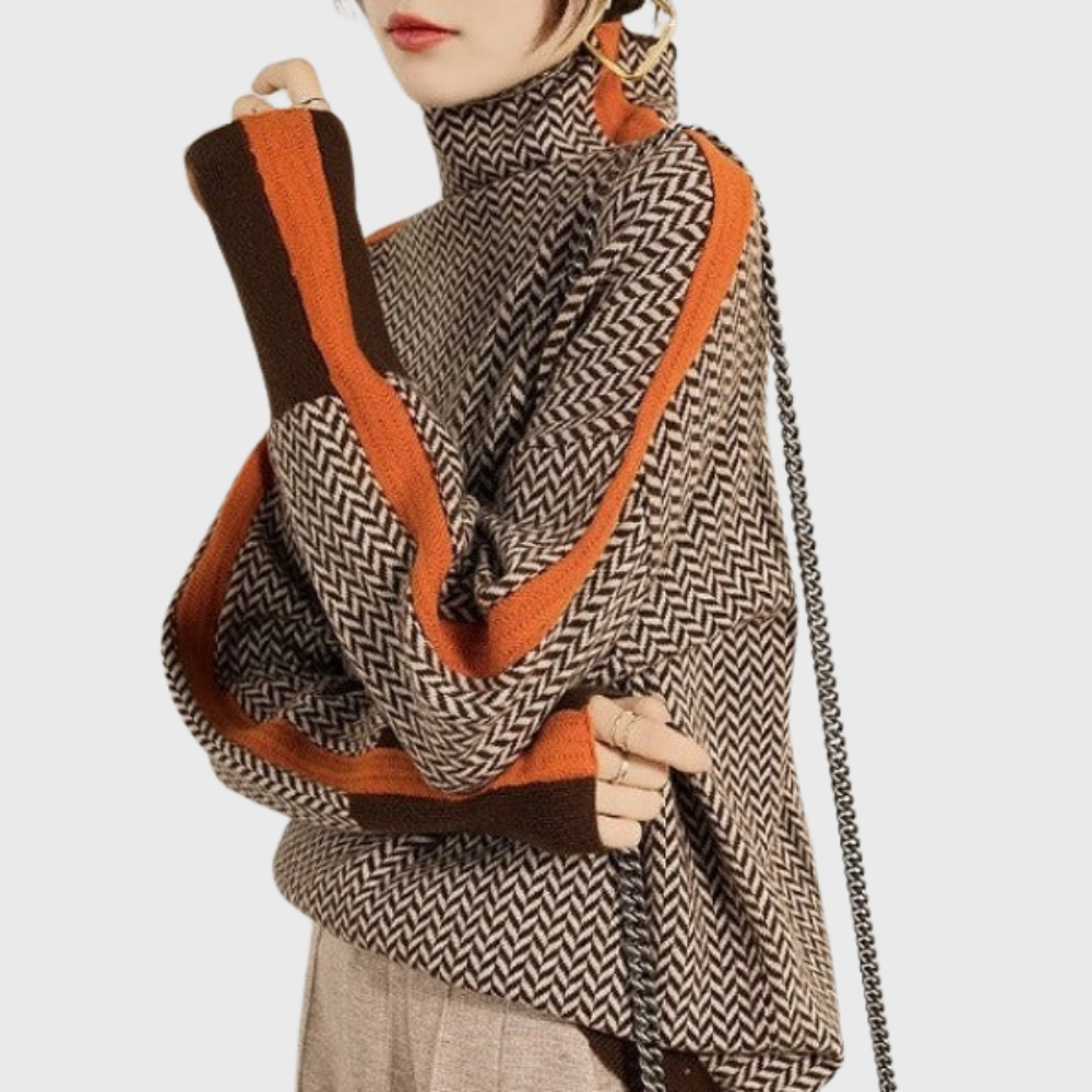 Kinga | Striped Sweater with Elegant Turtleneck