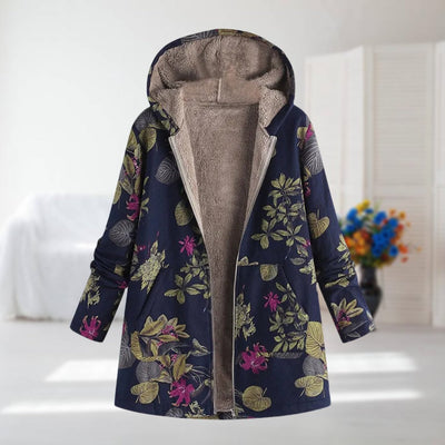 Elowen | Floral Sherpa-Lined Hooded Coat