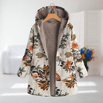Elowen | Floral Sherpa-Lined Hooded Coat