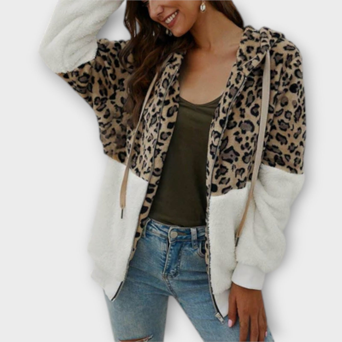 Harmony | Fleece Hoodie with Leopard Design