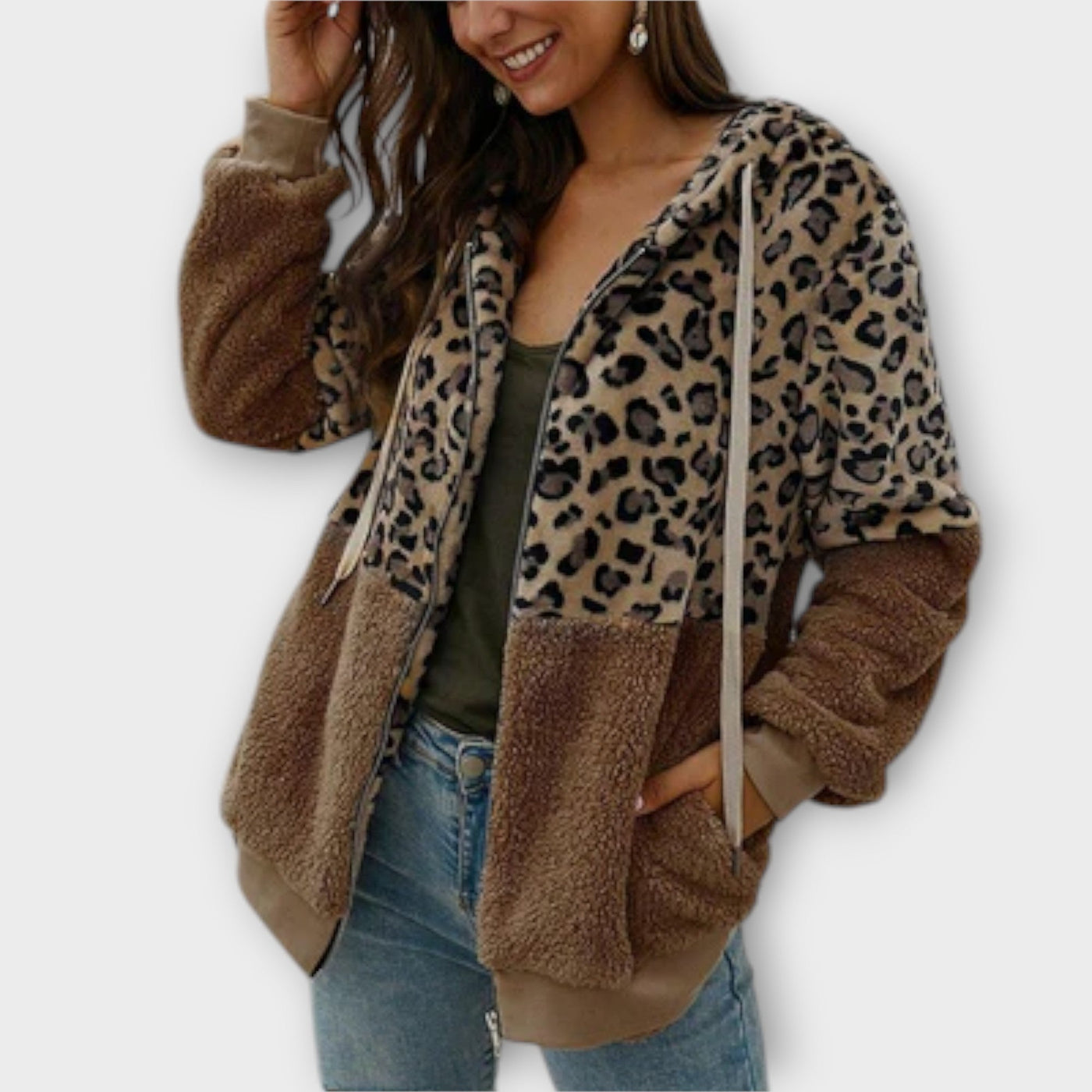 Harmony | Fleece Hoodie with Leopard Design